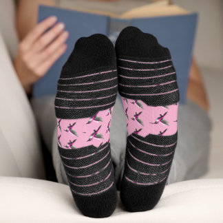 Pixeled Pink Hummingbird Socks