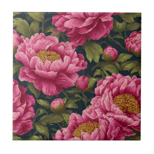 Pixeled Pink Peonies Ceramic Tiles  For Bath Accen (Front)