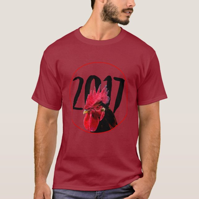 Pixelised Rooster Chinese New Year 2017 red Tee (Front)