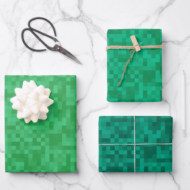 Pixelized Green Pack Wrapping Paper Sheets (Front)