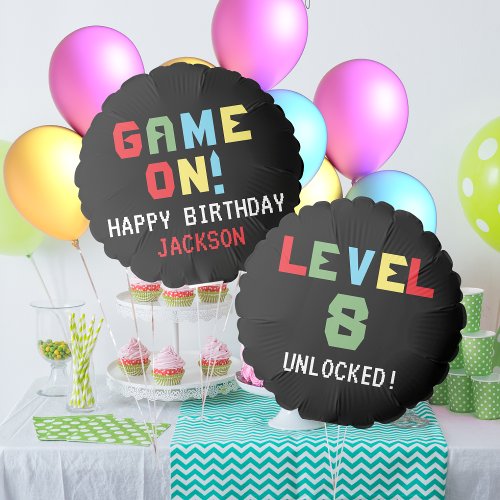 Pixels Arcade Game Level Up Kids Birthday Balloon