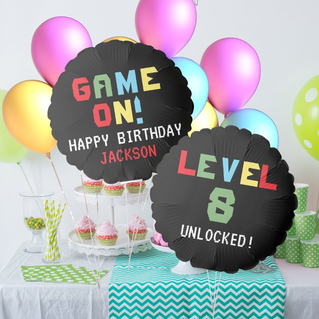 Pixels Arcade Game Level Up Kids Birthday Balloon (Creator Uploaded)