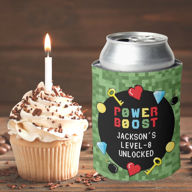 Pixels Arcade Game Level Up Kids Birthday Can Cooler (Creator Uploaded)