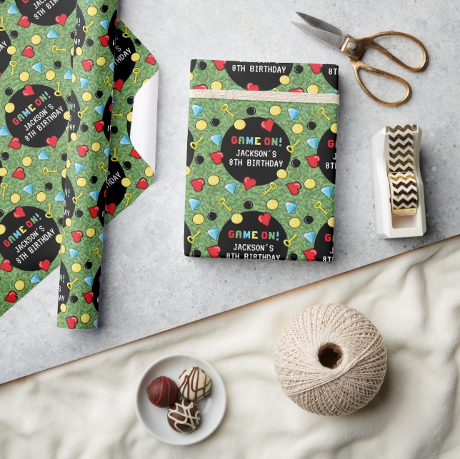 Pixels Arcade Game Level Up Kids Birthday Wrapping Paper (Crafts)