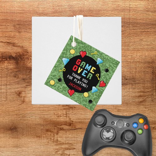Pixels Arcade Game Over Kids Birthday Favor Tags