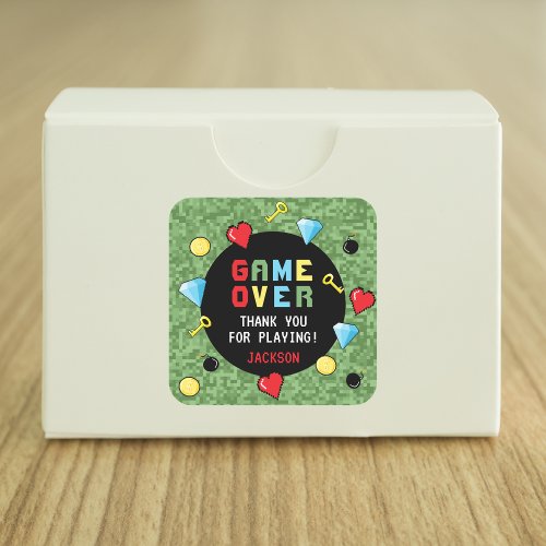 Pixels Arcade Game Over Kids Birthday Square Sticker