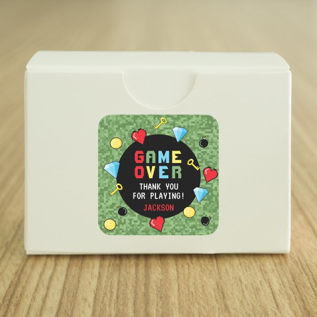 Pixels Arcade Game Over Kids Birthday Square Sticker (Creator Uploaded)