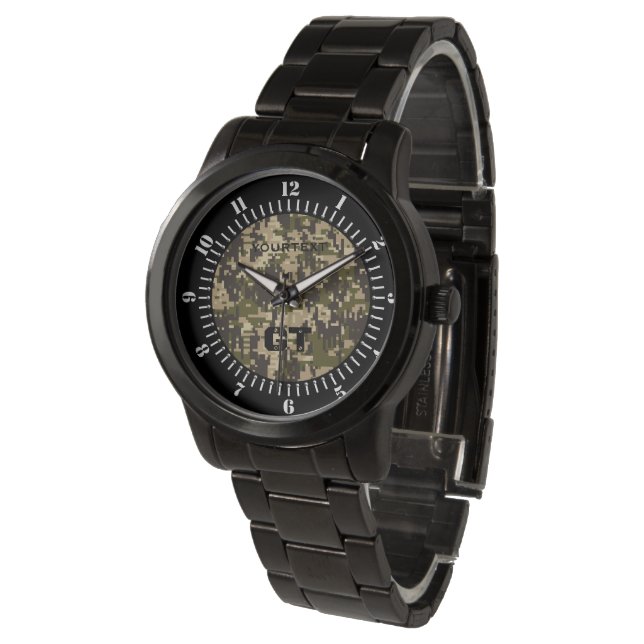 Pixels Digital Camouflage Personalized Monogram Watch (Angled)