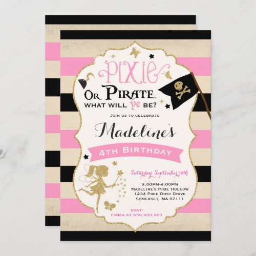 Pixie And Pirate Birthday Invitation Fairy Pirate