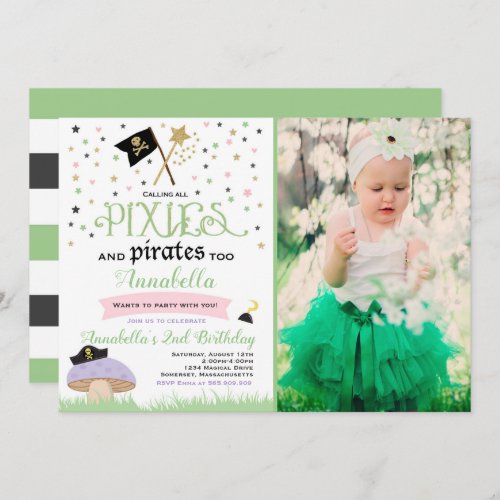 Pixie And Pirate Birthday Invitation Fairy Pirate