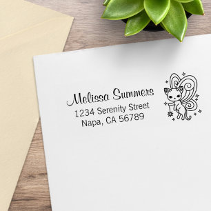 Pixie Cat Fairy Wings Kitten Return Address Rubber Stamp