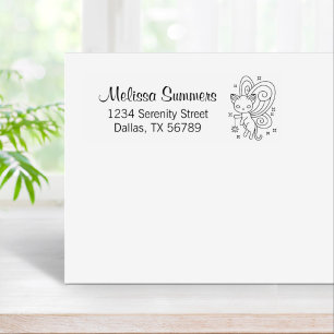 Pixie Cat - Fairy Wings Kitty Address Rubber Stamp