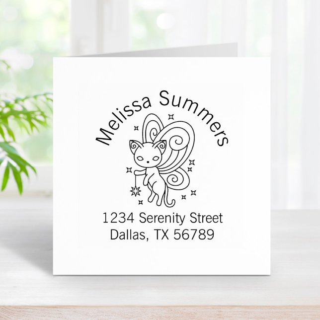 Pixie Cat - Fairy Wings Kitty Address Rubber Stamp (Creator Uploaded)