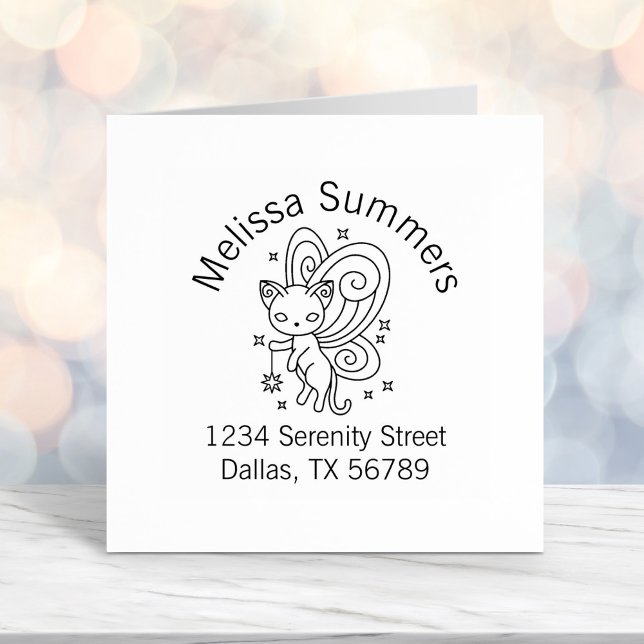 Pixie Cat - Fairy Wings Kitty Address Self-inking Stamp (Creator Uploaded)