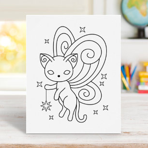Pixie Cat - Fairy Wings Kitty Coloring Page Poster