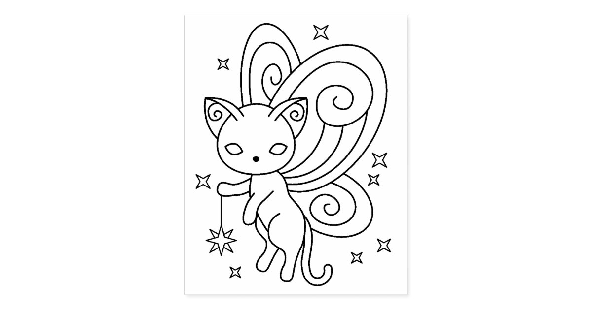 Download Pixie Cat - Fairy Wings Kitty Coloring Page Rubber Stamp ...