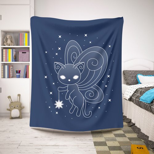 Pixie Cat _ Fairy Wings Kitty on Blue Sherpa Blanket