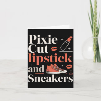 Pixie cut lipstick and sneakers short hair style card