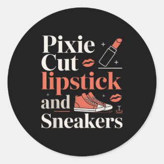 Pixie cut lipstick and sneakers short hair style  classic round sticker