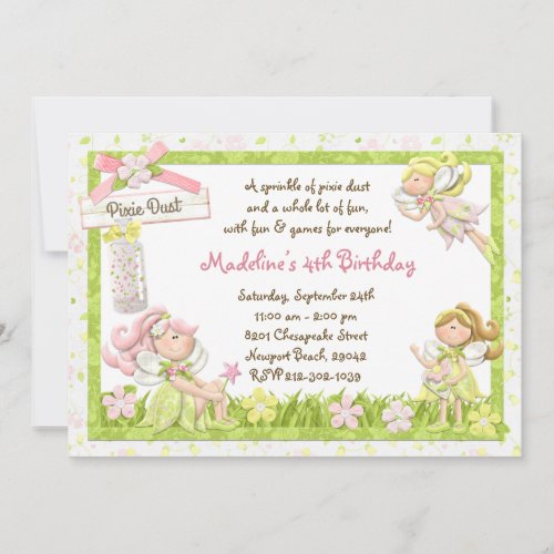 Pixie Fairy Birthday Party Invitation