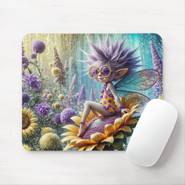 Pixie Fairy On a Sunflower Mouse Pad (With Mouse)