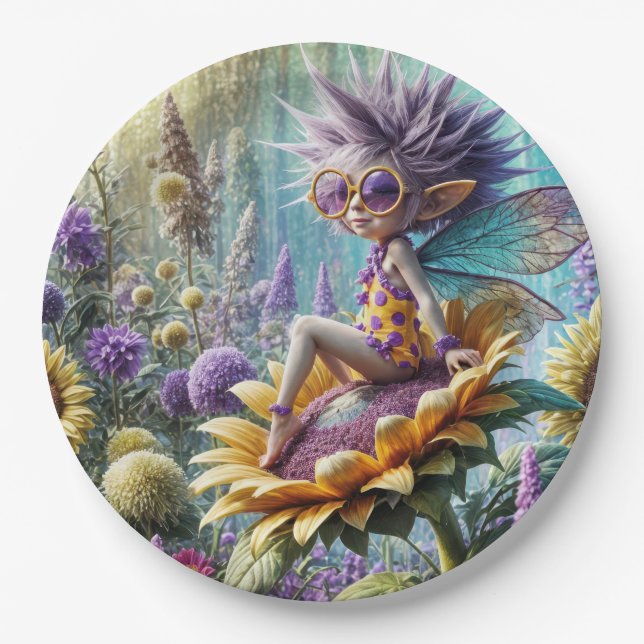 Pixie Fairy On a Sunflower Paper Plates (Front)