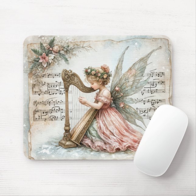 Pixie Fairy Playing a Harp Mouse Pad (With Mouse)