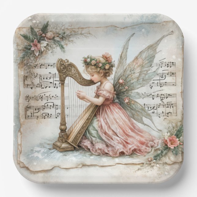Pixie Fairy Playing a Harp Paper Plates (Front)