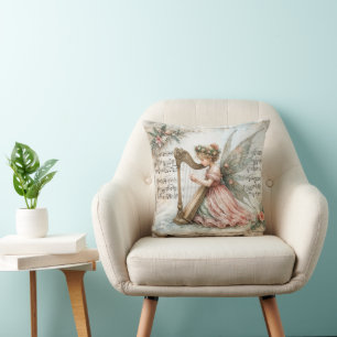 Pixie Fairy Playing a Harp Throw Pillow
