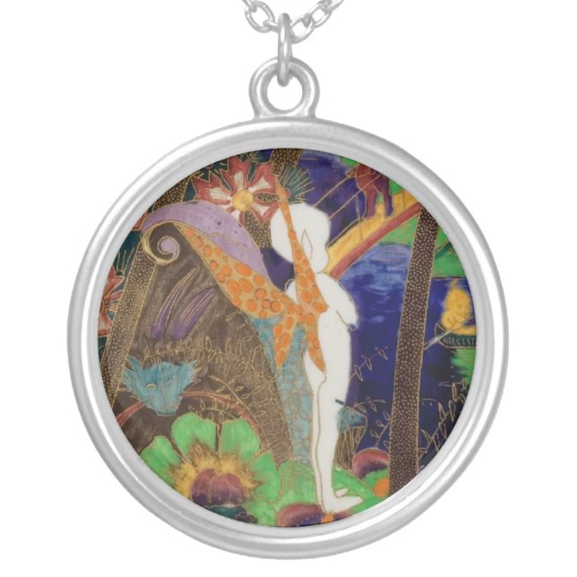 Pixie Fairy Wedgwood Fairyland Lustre Art Pottery Silver Plated Necklace (Front)