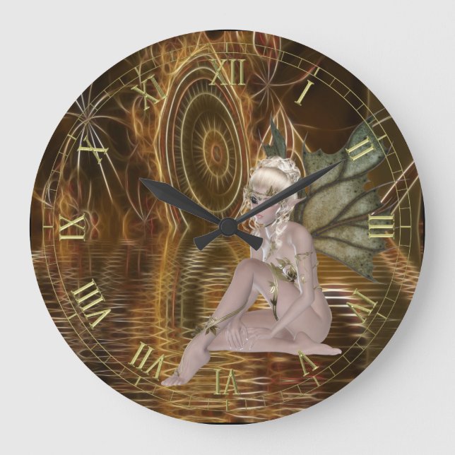 Pixie on Surreal Fractal Water Wall Clock (Front)