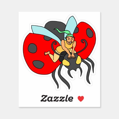 Pixie Riding a Ladybug  Sticker