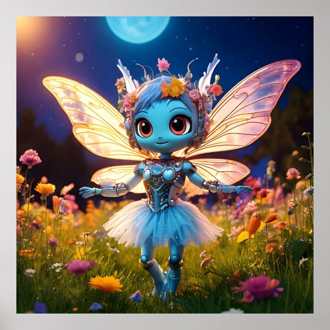 Pixie Robot Ballerina Dancing in the Wildflowers Poster (Front)