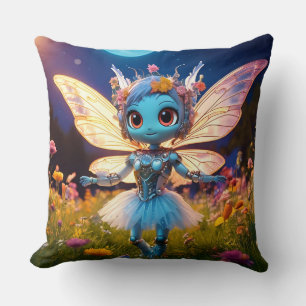 Pixie Robot Ballerina Dancing in the Wildflowers Throw Pillow