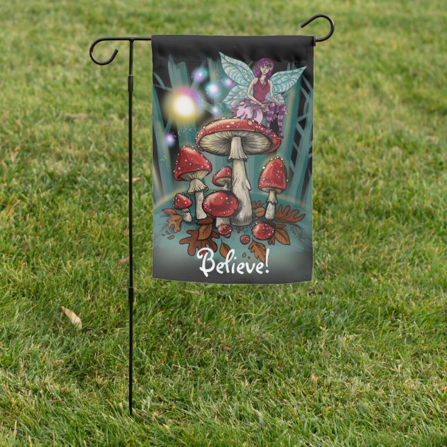 Pixie Toadstool Believe Garden Flag (In SItu)