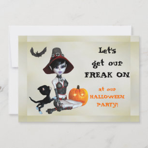 Pixie Witch Freak On Halloween Party Invitation