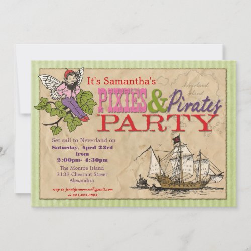 Pixies and Pirates Party Invitation