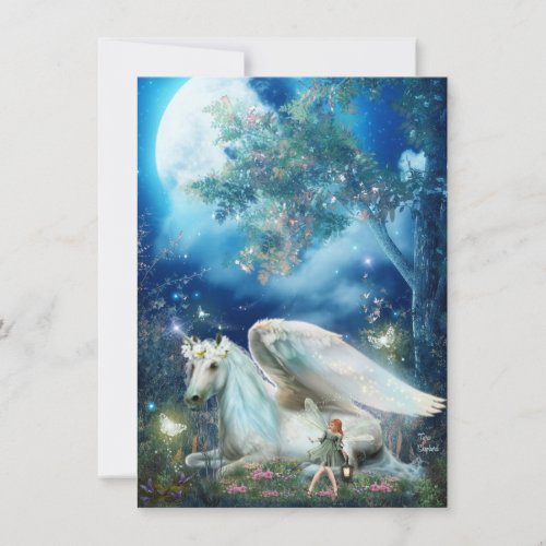 Pixy Fairy with Unicorn Fantasy Blank Card