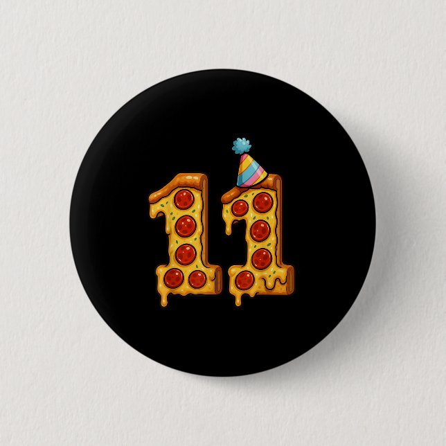 Pizza 11th Birthday 11 Years Old Party Hat Bday Bo Button (Front)