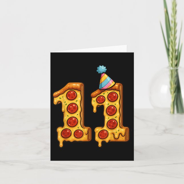 Pizza 11th Birthday 11 Years Old Party Hat Bday Bo Card (Front)