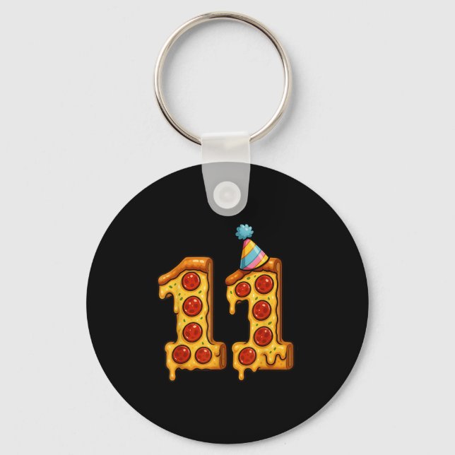 Pizza 11th Birthday 11 Years Old Party Hat Bday Bo Keychain (Front)