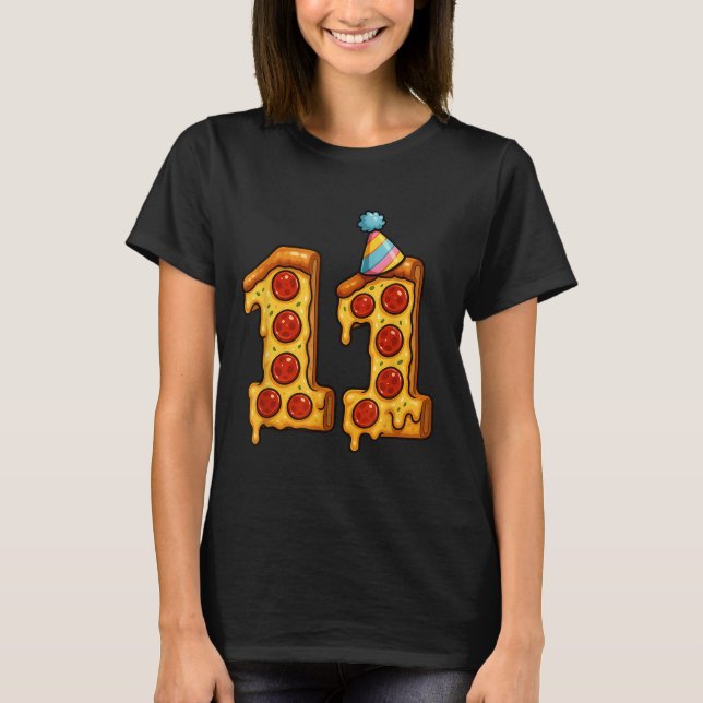 Pizza 11th Birthday 11 Years Old Party Hat Bday Bo T-Shirt (Front)