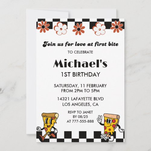 Pizza 1st Birthday Invitations Retro Pizza Party Invitation