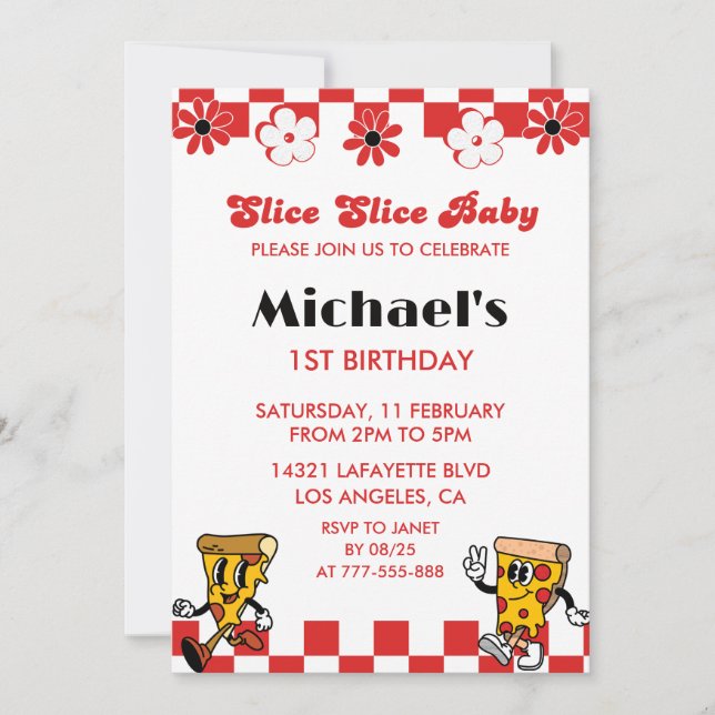 Pizza 1st Birthday Invitations Slice slice baby (Front)