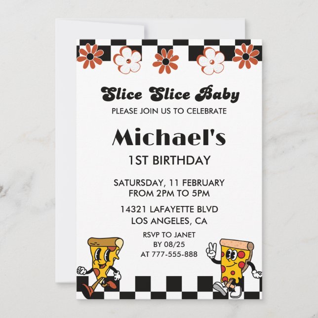 Pizza 1st Birthday Invitations| Slice slice baby Invitation (Front)
