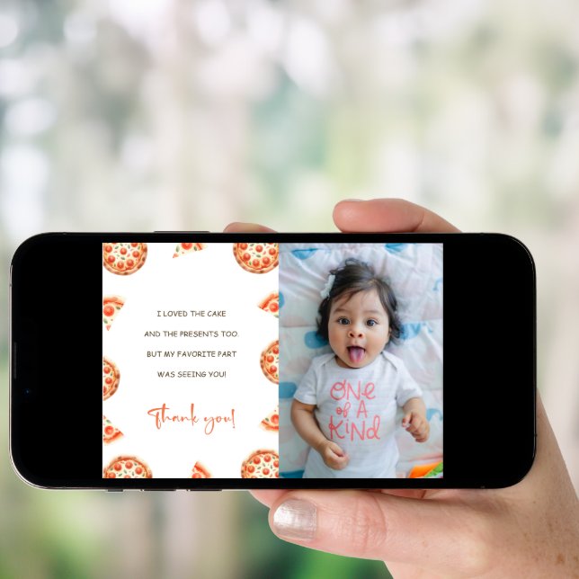 Pizza 1st Birthday Party Thank You Card (Front Digital)