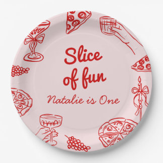 Pizza 1st Hand Drawn Slice Of Fun Birthday Party Paper Plates