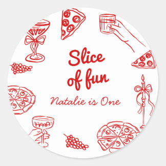Pizza 1st Hand Drawn Written Slice Of Fun Birthday Classic Round Sticker