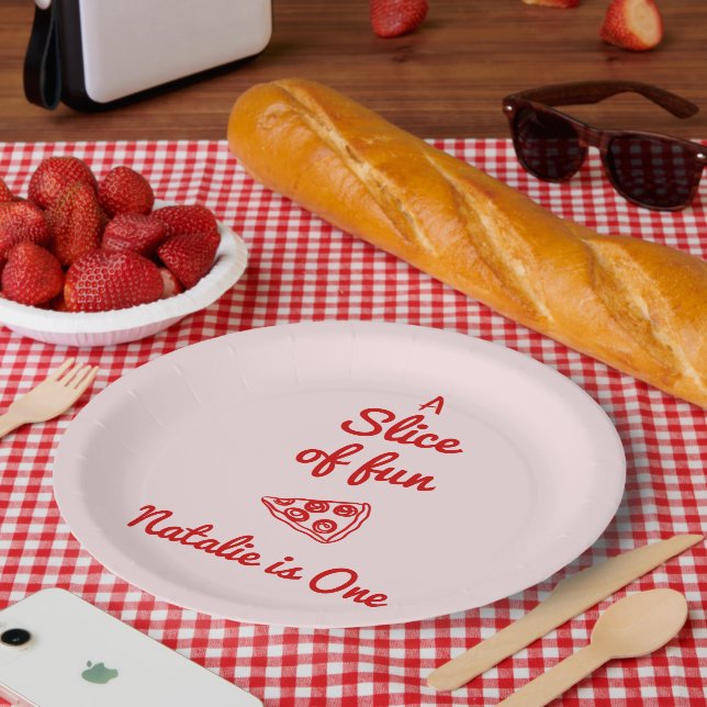 Pizza 1st Hand Written Drawn Slice Of Fun Birthday Paper Plates (Picnic)