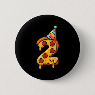 Pizza 2nd Birthday 2 Years Old Party Hat Bday Boys Button